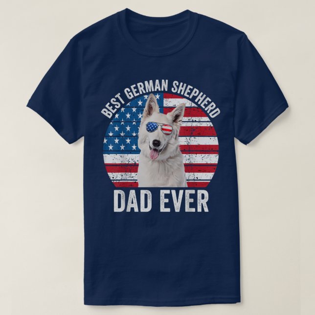 Mens White German Shepherd Dad American Flag Dog L T-Shirt (Design Front)