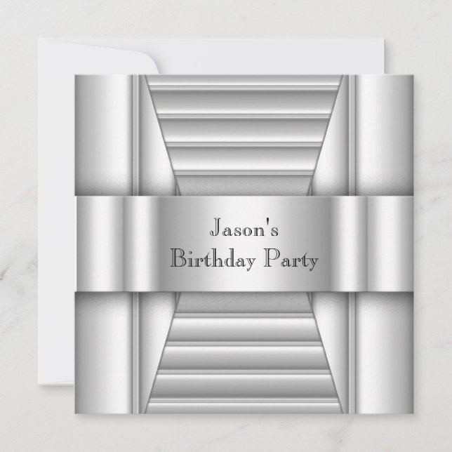 Mens White Style Silver birthday party Invitation (Front)