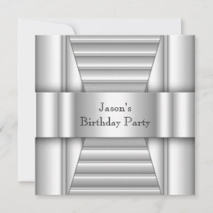 Mens White Style Silver birthday party Invitation