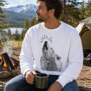 Mens Wild & Free Script Howling Wolf Fine Art Sweatshirt