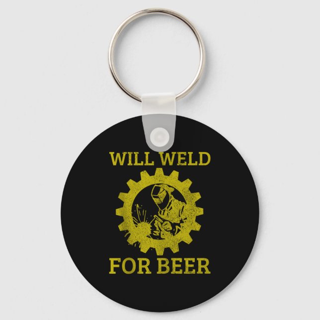 Mens Will Weld For Beer Funny Welder Welding Gift  Key Ring (Front)