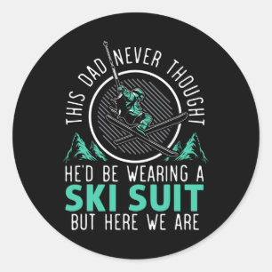 Mens Winter Skiing Skier Mountain Classic Round Sticker