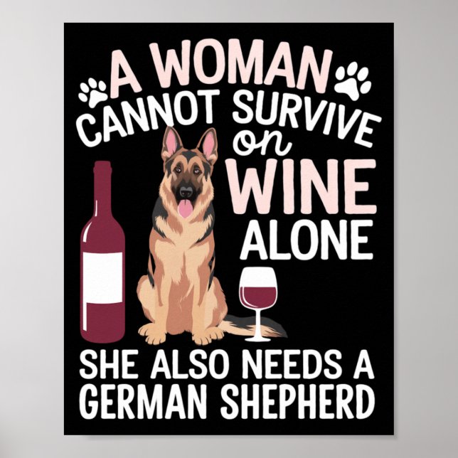 Mens Woman Cannot Survive Wine Alone Needs German Poster (Front)