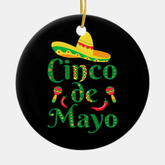 Mens Women Cinco De Mayo Sombrero Hat mexican Ceramic Tree Decoration (Front)