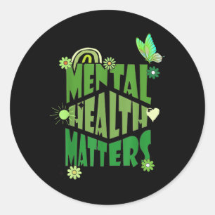 Mens Women Kids Mental Health S Green Ribbon Aware Classic Round Sticker