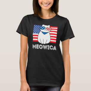 Mens Women's 4th Of July American Flag Cute Cat T-Shirt