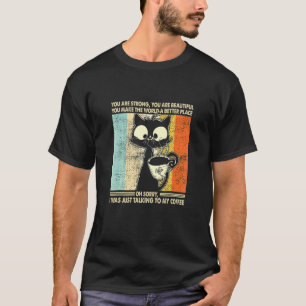 Mens Womens Black Cat Coffee Vintage Halloween T-Shirt