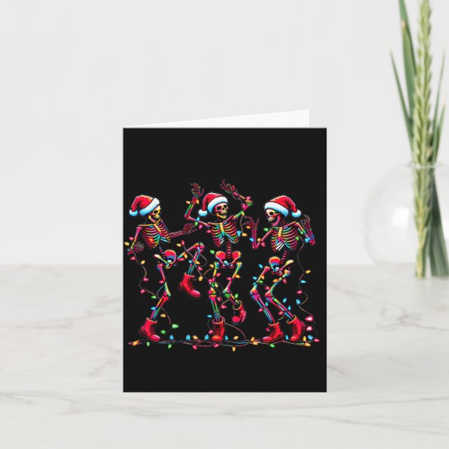 Mens Womens Christmas Skeleton Santa Dancing Light Card (Front)