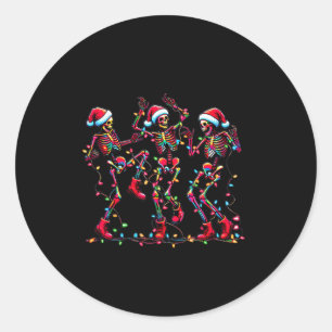 Mens Womens Christmas Skeleton Santa Dancing Light Classic Round Sticker