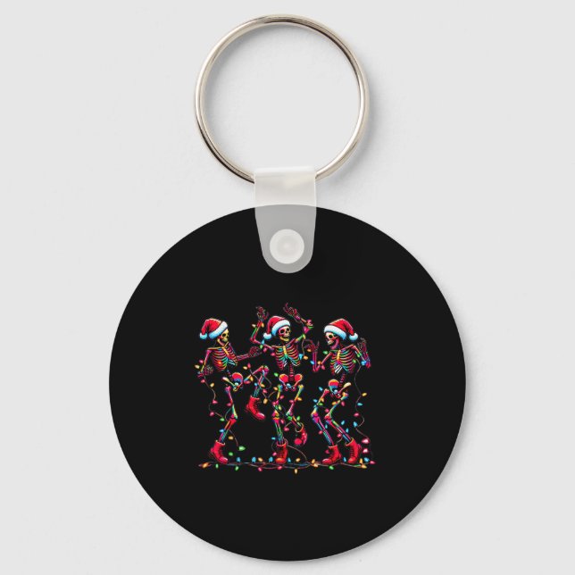 Mens Womens Christmas Skeleton Santa Dancing Light Key Ring (Front)