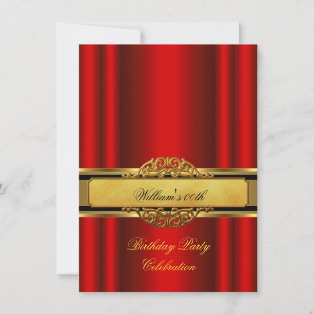 Men's Women's Elegant Red Gold Birthday Party Invitation (Front)