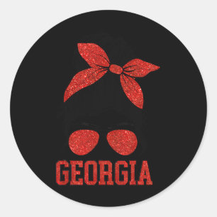 Mens Womens Kids Georgia Messy Bun Varsity Vintage Classic Round Sticker