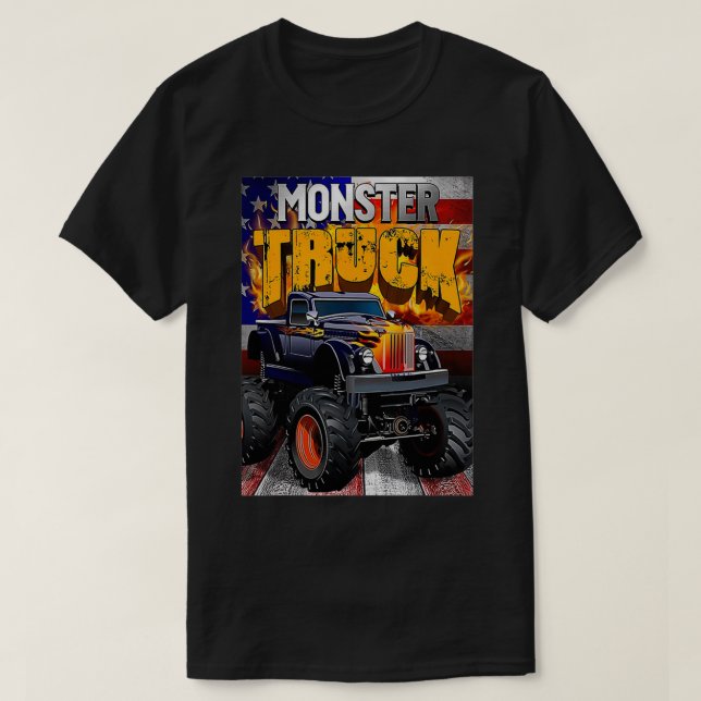 Mens Womens Kids Monster Truck American Flag T-Shirt (Design Front)