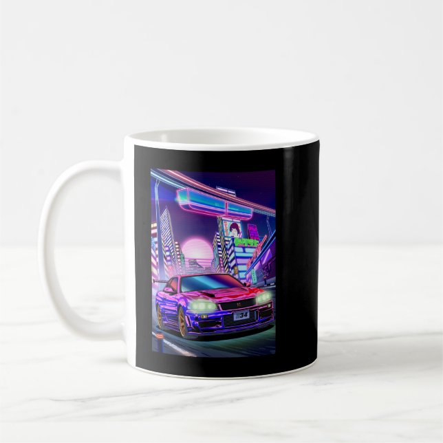 Mens Womens Nissan Skyline Gt-R R34 Vaporwave Coffee Mug (Left)