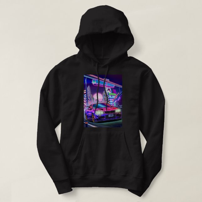 Mens Womens Nissan Skyline Gt-R R34 Vaporwave Hoodie (Design Front)