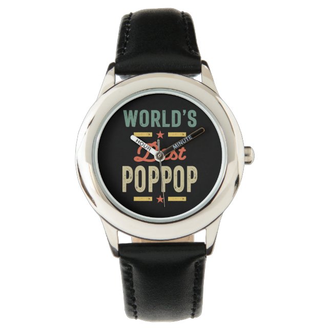 Mens World's Best PopPop Father Grandpa Gift Watch (Front)