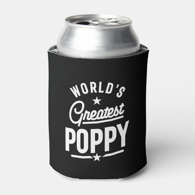 Mens World's Greatest Poppy Father's Day Gift Can Cooler (Can Front)