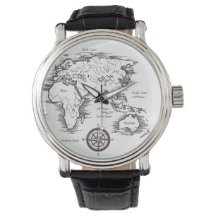Men's Wrist Watches - World Map Europe Asia AU NZ