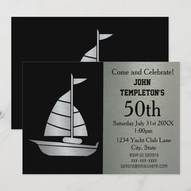 Men's Yacht Sailing Birthday Invitations (Front/Back)
