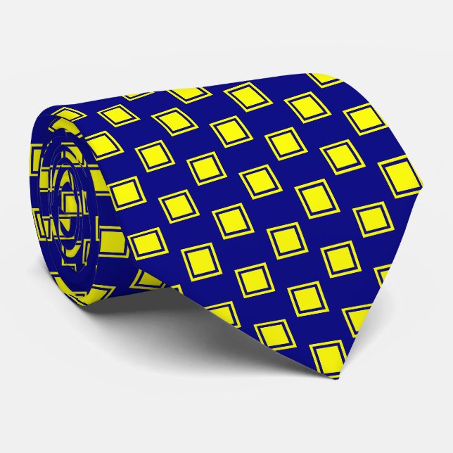Men's Yellow and Navy Blue Squares Pattern Tie (Rolled)