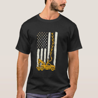 Mens Yellow Hook Chain Flag American Usa Tow Truck T-Shirt