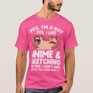Mens Yes I'M A Boy Yes I Like Anime Sketching Ani T-Shirt
