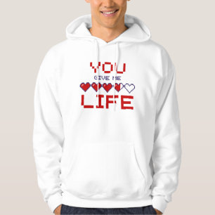 Mens You Give Me Life Pixel Heart Gaming Meter Hoodie