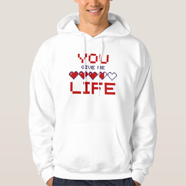 Mens You Give Me Life Pixel Heart Gaming Meter Hoodie (Front)
