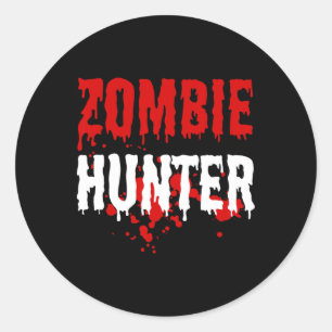 Mens Zombie Hunter Scary Halloween Classic Round Sticker