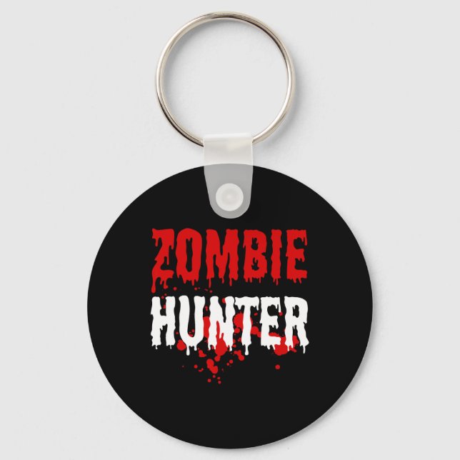 Mens Zombie Hunter Scary Halloween  Key Ring (Front)