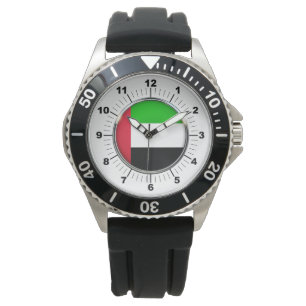 Men'sEmirates Flag Black Rubber Strap Watch 