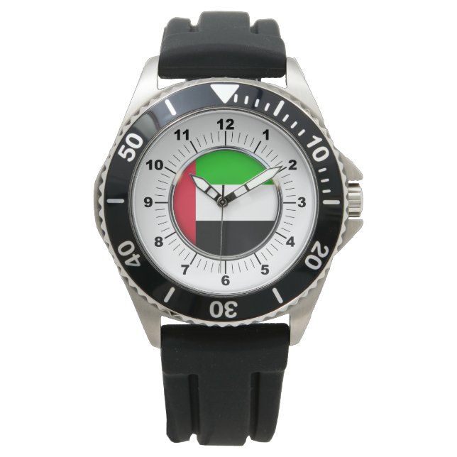 Men'sEmirates Flag Black Rubber Strap Watch  (Front)