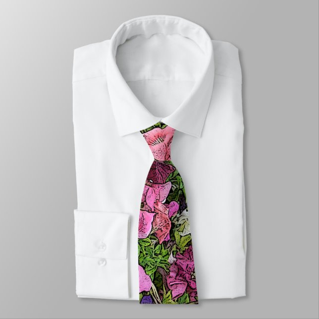 MENS'S FLORAL NECKTIE/ PETUNIAS TIE (Tied)