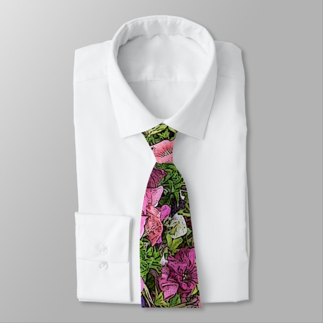 MENS'S FLORAL NECKTIE/ PETUNIAS TIE (Tied)