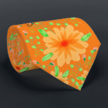 Menswear Flowered Tie In Orange Floral Print<br><div class="desc">Orange flowered power tie with a a mustard orange background. The mustard orange can be changed to any colour. Change the text to your own monogrammed initials. Text is also removable. Custom gift idea.</div>