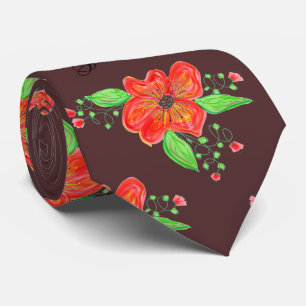 Menswear Flowered Tie In Reds And Mulled Wine