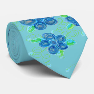 Menswear Monogrammed Blue Flowered Tie