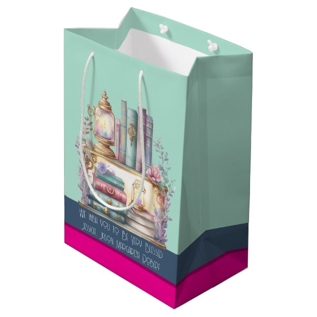 Menta magenta steel blue booklovers pastel medium gift bag (Back Angled)