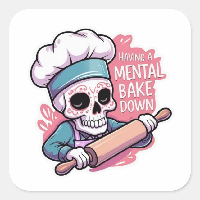 "Mental Bake Down" Skull Baker Stickers – Funny  (Front)