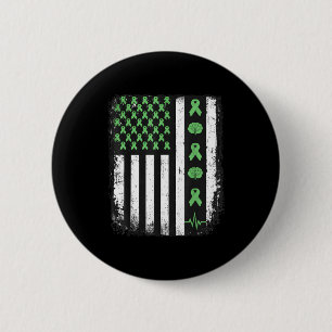 Mental health awareness american flag green ribbon 6 cm round badge