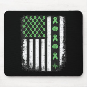 Mental health awareness american flag green ribbon mouse mat