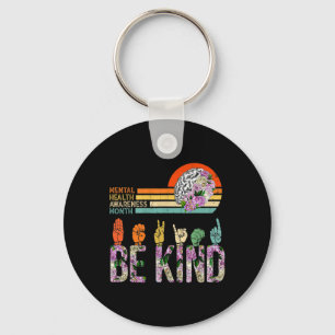 Mental Health Awareness ASL Be Kind Therapy Floral Key Ring
