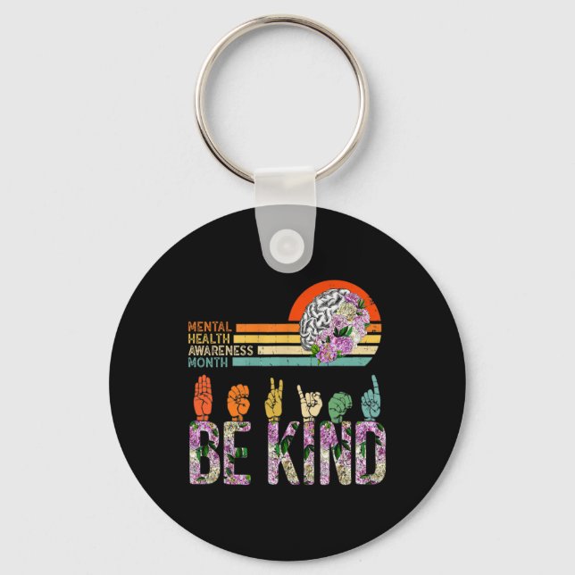 Mental Health Awareness ASL Be Kind Therapy Floral Key Ring (Front)