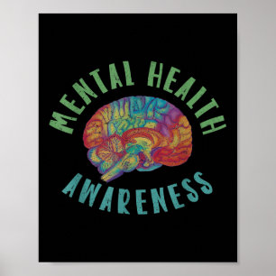 Mental Health Awareness Brain Rainbow  Poster