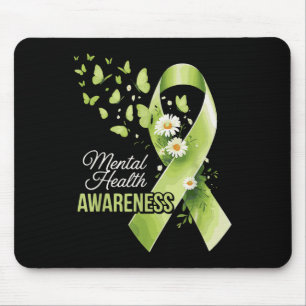 Mental Health Awareness Butterfly Green Ribbon Mouse Mat
