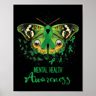 Mental Health Awareness Butterfly Green Ribbon  Poster