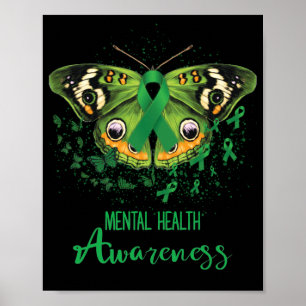 Mental Health Awareness Butterfly Green Ribbon Poster