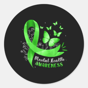 Mental Health Awareness Butterfly Green Ribbon Wom Classic Round Sticker