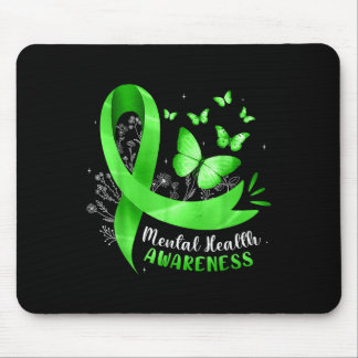 Mental Health Awareness Butterfly Green Ribbon Wom Mouse Mat