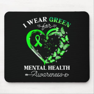 Mental Health Awareness Butterfly Green Ribbon Wom Mouse Mat